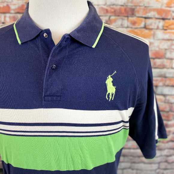 Polo Ralph Lauren Navy Green Striped Snap Polo L - Picture 5 of 5